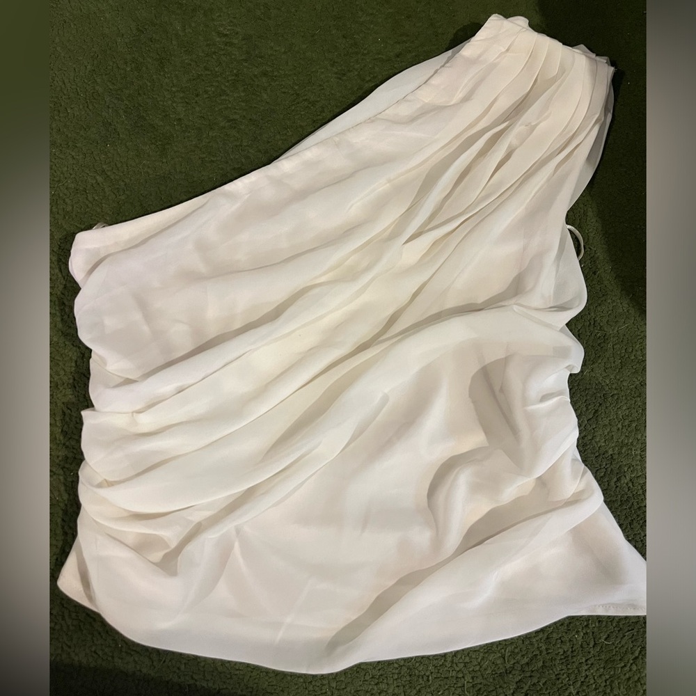 NWT Abercrombie & Fitch One Shoulder Top White Medium Chiffon Gauzy